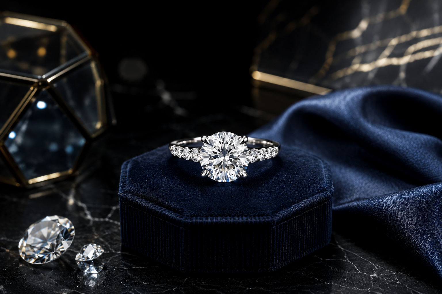 Emerald cut natural diamond ring showing step-cut facets, Ratan Sajan Dubai