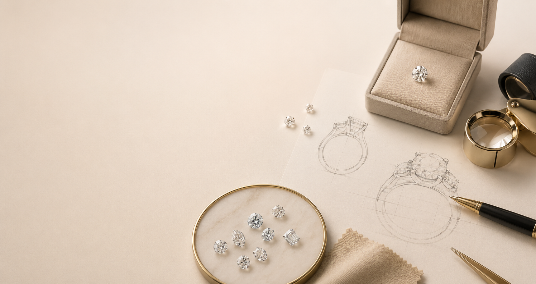 Private bespoke jewellery consultation with loose certified diamonds, Ratan Sajan Dubai
